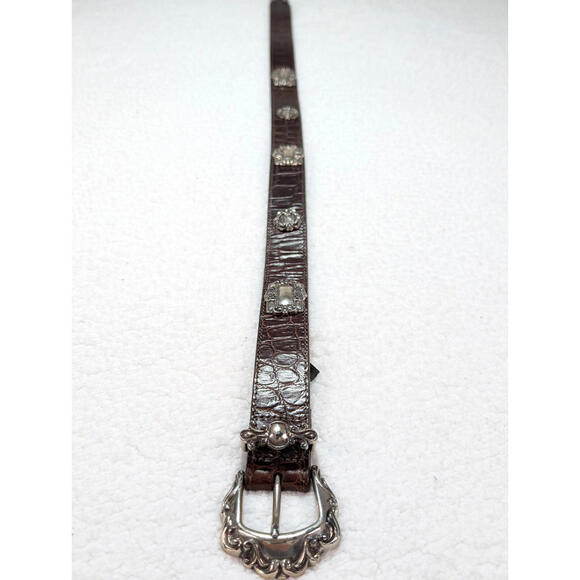 Brighton Accessories - Brighton Brown Croc Embossed Leather Belt with Silver Western Buckle